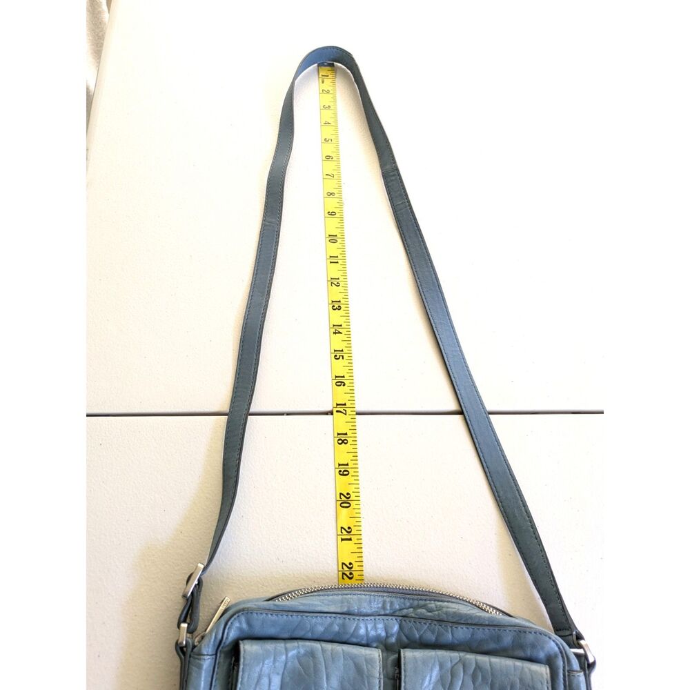 Fossil Riley Slate Blue Leather Crossbody Bag Silver Hardware Push Lock Cargo - Picture 13 of 16
